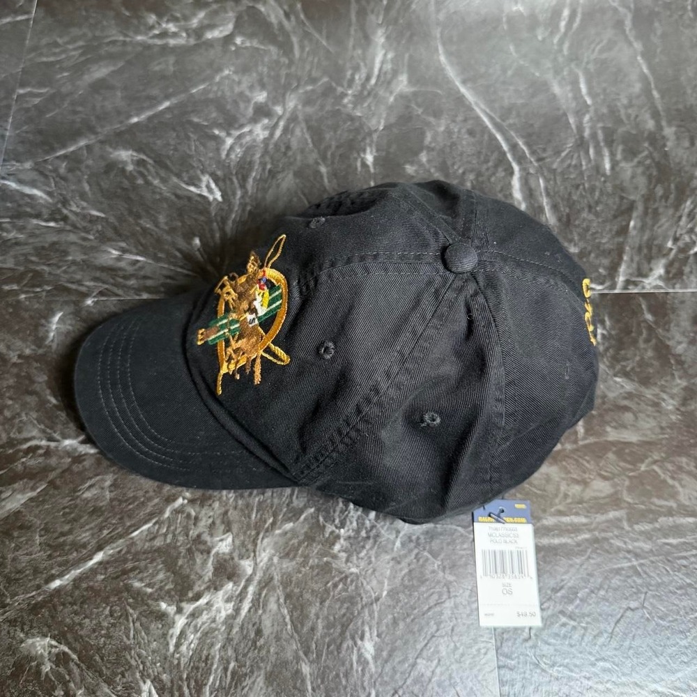 Polo Ralph Lauren Black Vtg Racing Horse Crest Motif Cap Hat -New - Picture 2 of 7